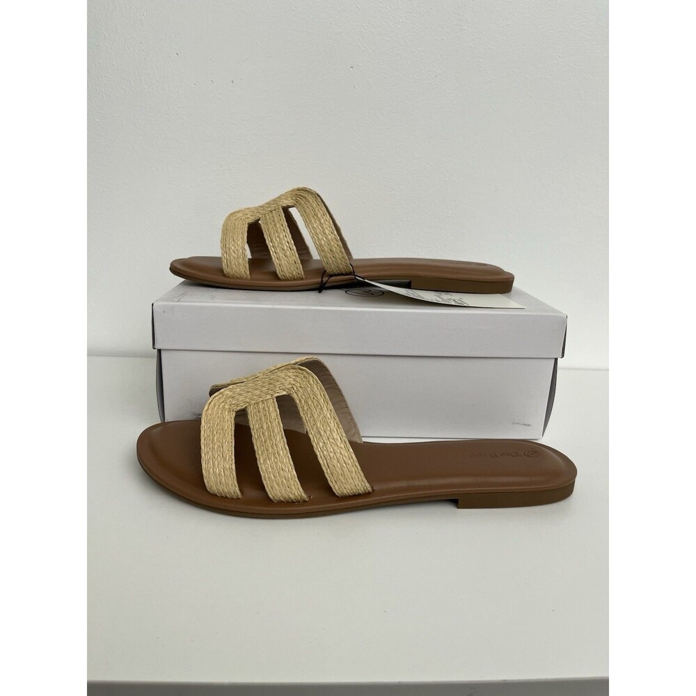 The Drop Monika Flat H-Band Slide Sandals Natural Raffia Straw Women's Size 13